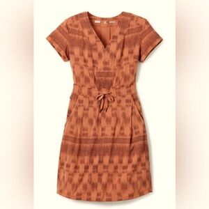 REI Co-op Short Sleeve Aoraki Travel Dress in Afar Print Baked Earth